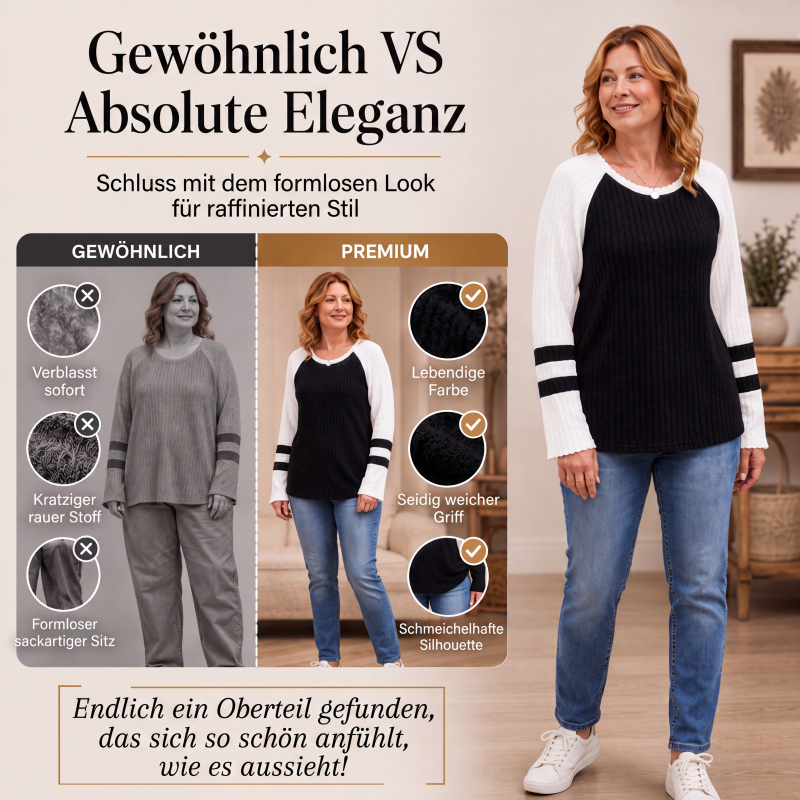 🧶✨ Damen Rippstrick-Top mit Langarm – Color-Block, Bequem & Stilvoll 🎨