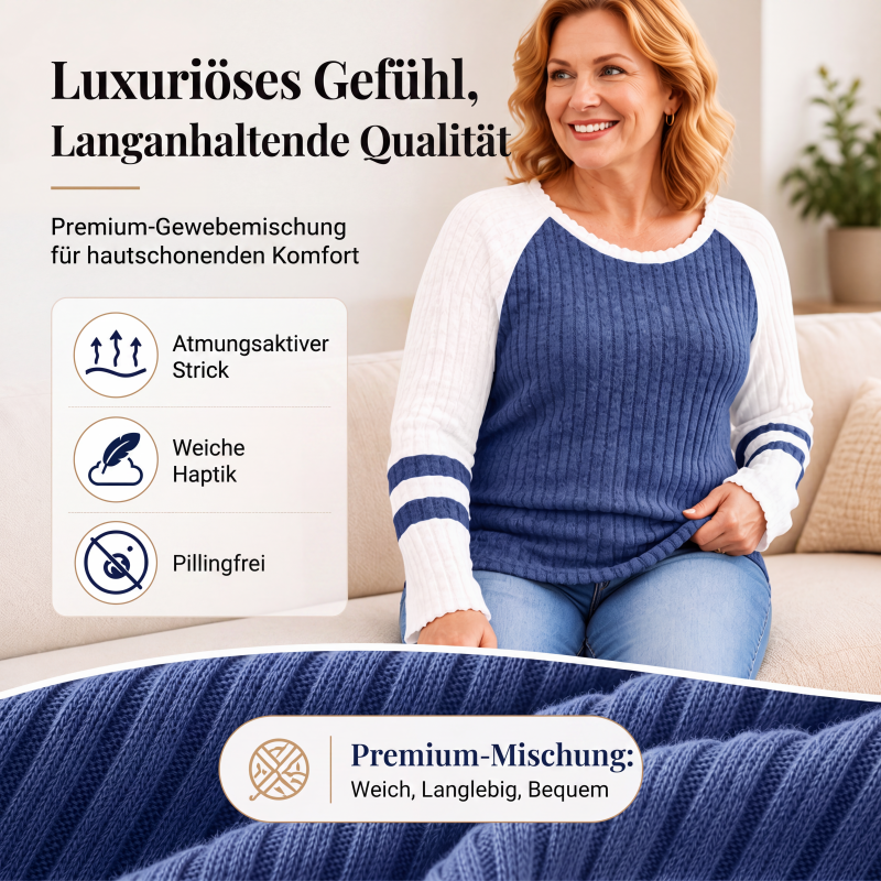 🧶✨ Damen Rippstrick-Top mit Langarm – Color-Block, Bequem & Stilvoll 🎨