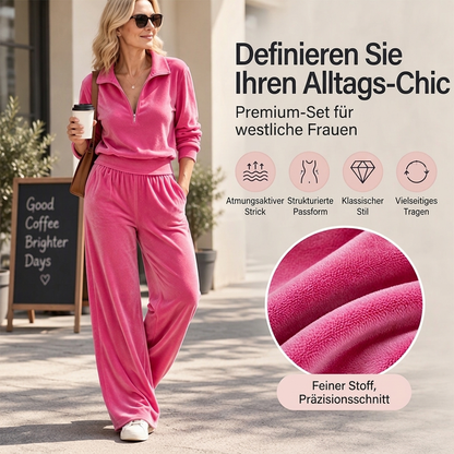 🏃‍♀️✨ Damen Retro-Zweiteiler mit Halbzip & Weitem Bein – Bequem & Trendy 🍂