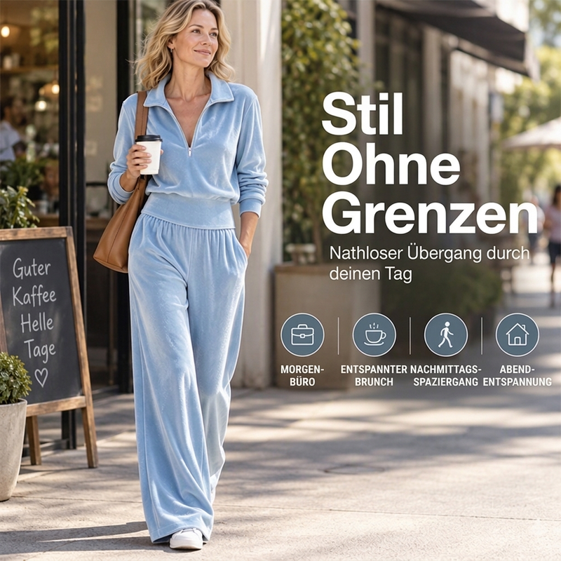🏃‍♀️✨ Damen Retro-Zweiteiler mit Halbzip & Weitem Bein – Bequem & Trendy 🍂