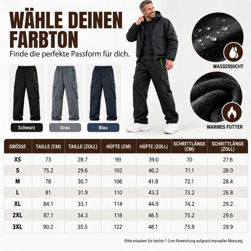 👖✨ Herren Cargohose mit Soft-Futter – Wasserdicht, Warm & Robust 🌧️