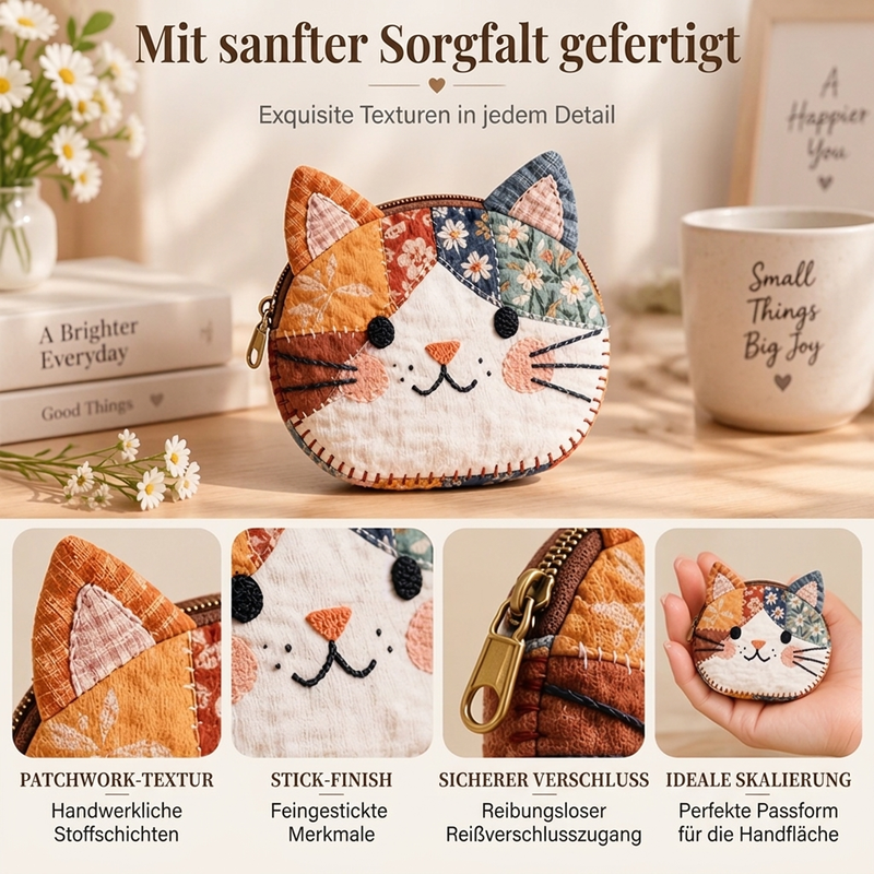 🐱✨ Handgemachter Katzen-Patchwork-Geldbeutel – Kreativ, Charmant & Einzigartig 🧵