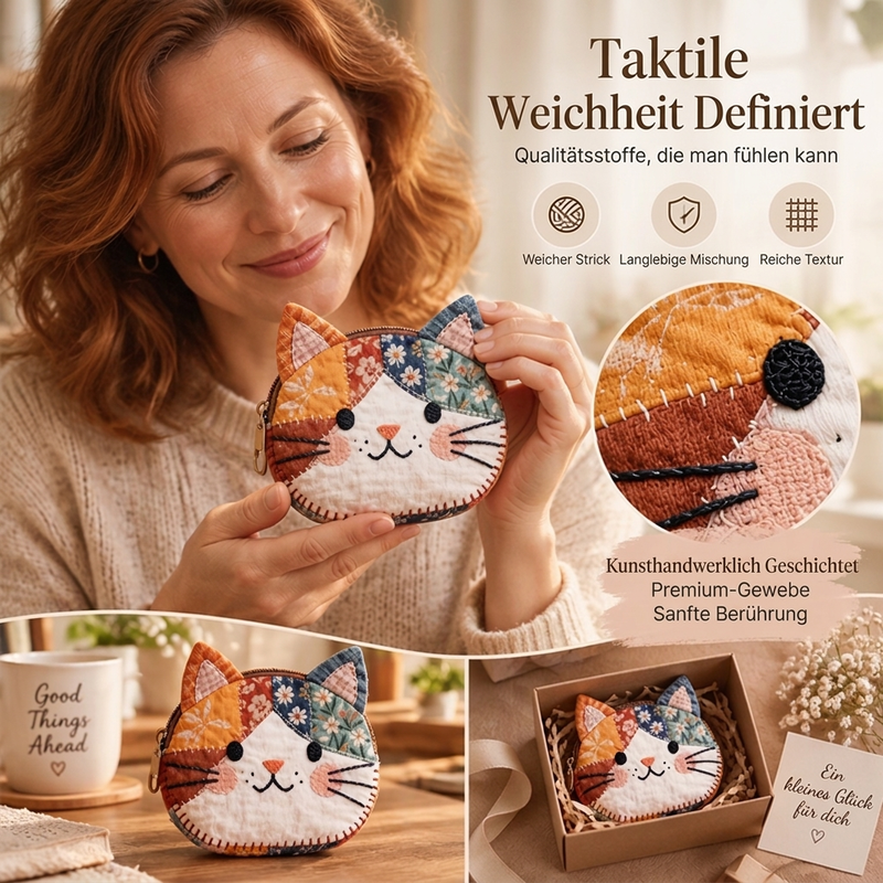 🐱✨ Handgemachter Katzen-Patchwork-Geldbeutel – Kreativ, Charmant & Einzigartig 🧵