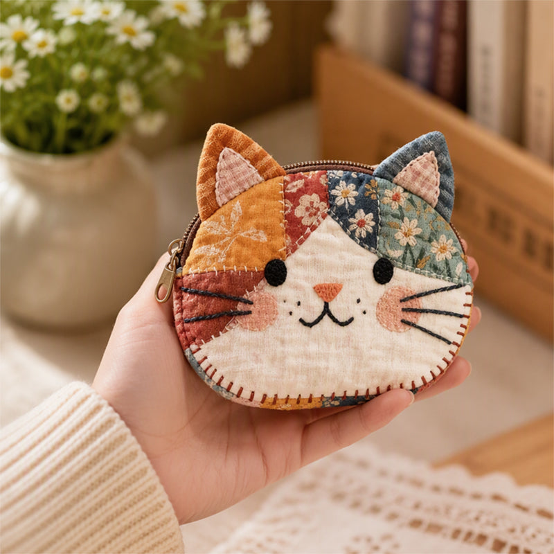 🐱✨ Handgemachter Katzen-Patchwork-Geldbeutel – Kreativ, Charmant & Einzigartig 🧵