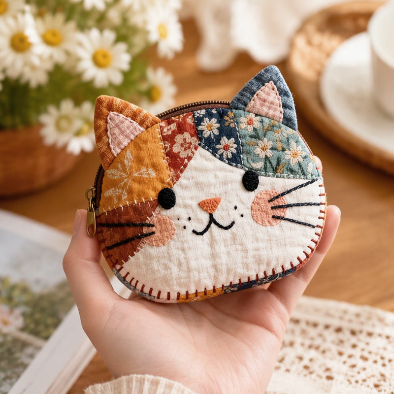 🐱✨ Handgemachter Katzen-Patchwork-Geldbeutel – Kreativ, Charmant & Einzigartig 🧵